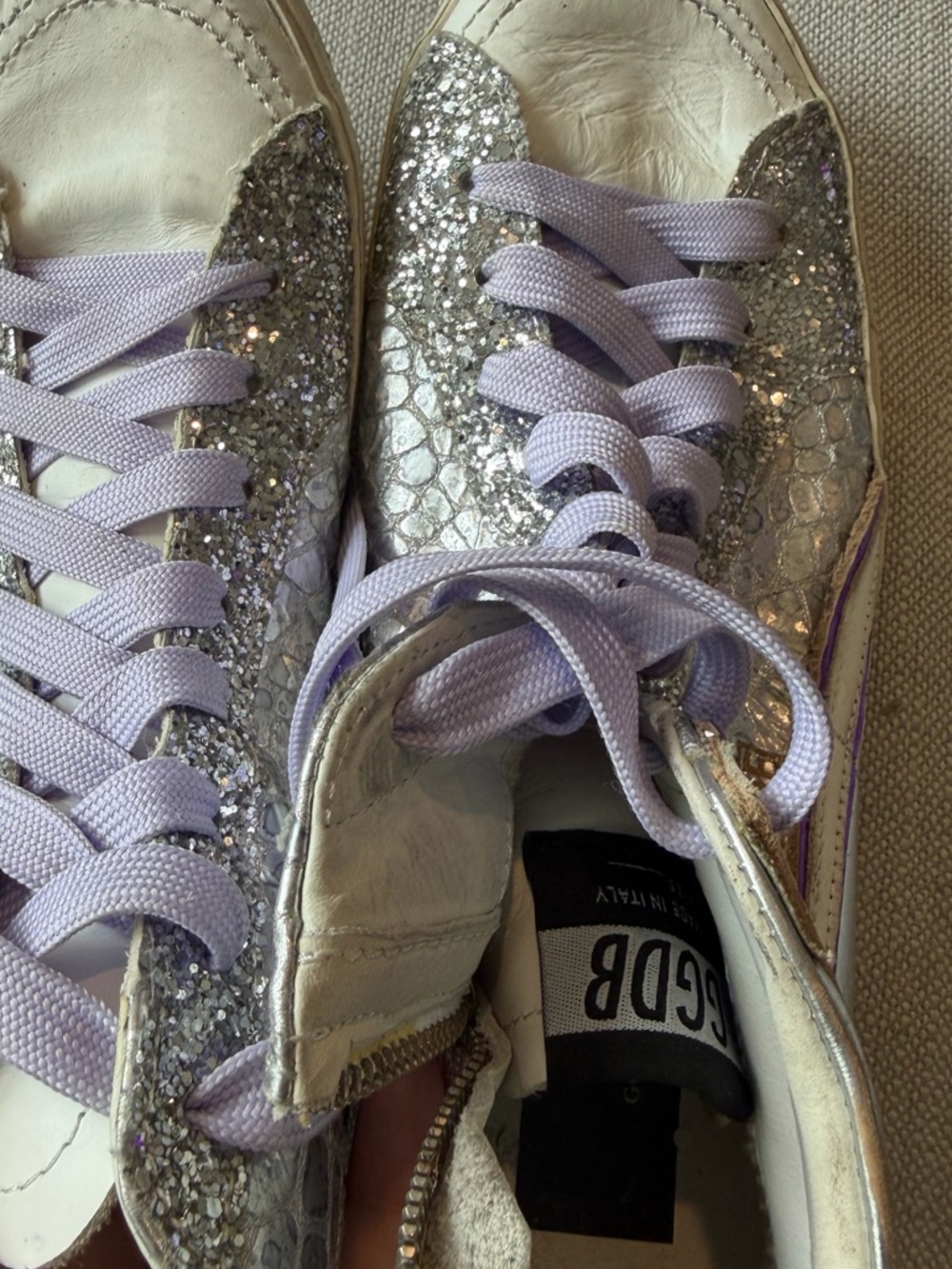 Golden Goose Silver Glitter & Purple High-Top Sneakers - Picture 3 of 8